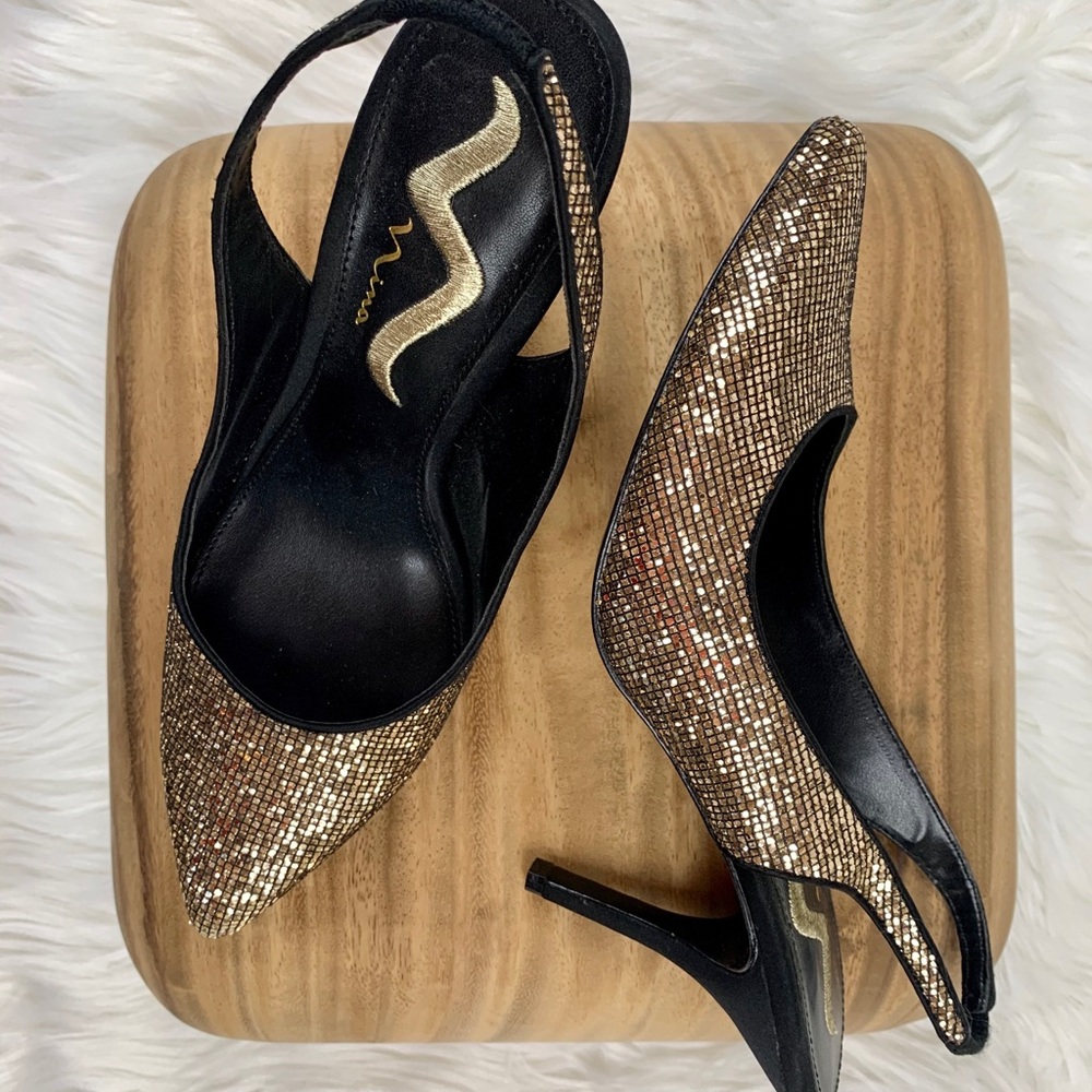 Nina Gold Sparkle Slingback Heels